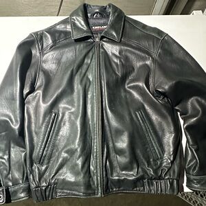 Kirkland Signature Dark Leather Bomber Jacket